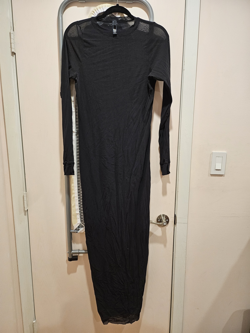SKIMS Black Long Sleeve Mesh Maxi Swim Coverup